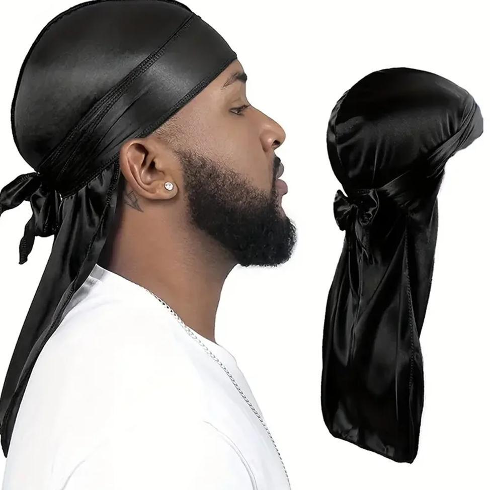 Men's Silk Durag Shower cap Bandana Silky Du Rag Doo Rag Long Tail Waves Cap