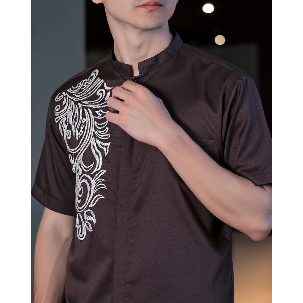 Sale Bastoh Baju Koko Pria Lengan Pendek Kemeja Koko Bordir Gold Maru Hitam Dewasa
