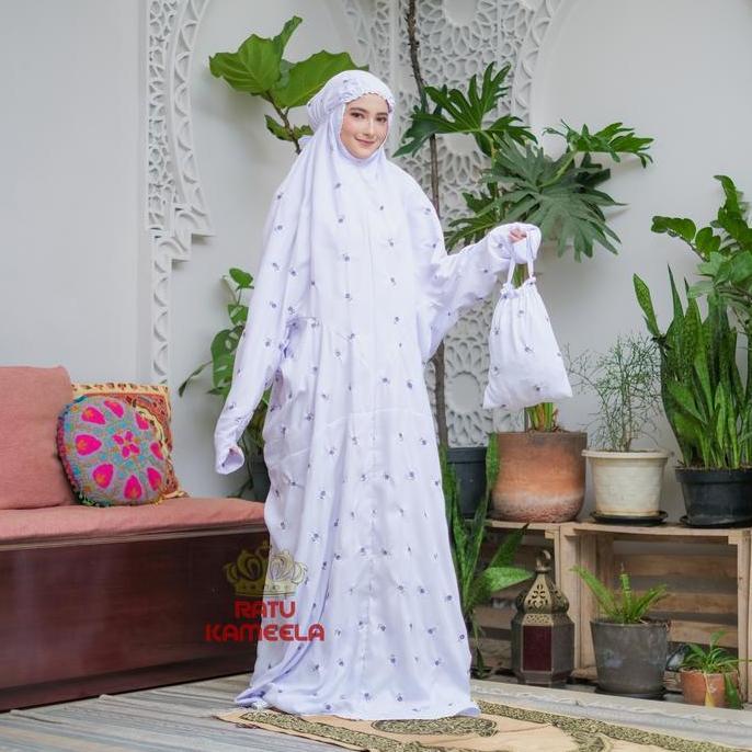 RATU KAMEELA - Mukena Terusan Dewasa Jumbo Bordir Seribu Bunga Katun Mikro Lembut Cantik Kain Tebal 