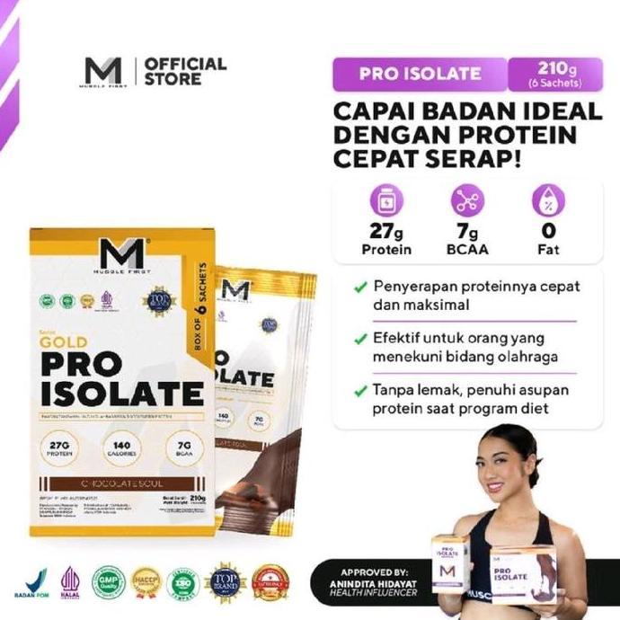 M1 Muscle First Gold Pro Isolate Box isi 6 Sachet Whey Protein Isolate MuscleFirst wpi susu fitness