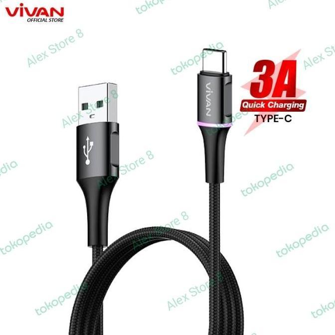 Kabel Data USB Type C Vivan VDC200 3A Fast Charging 2M 2 Meter TypeC