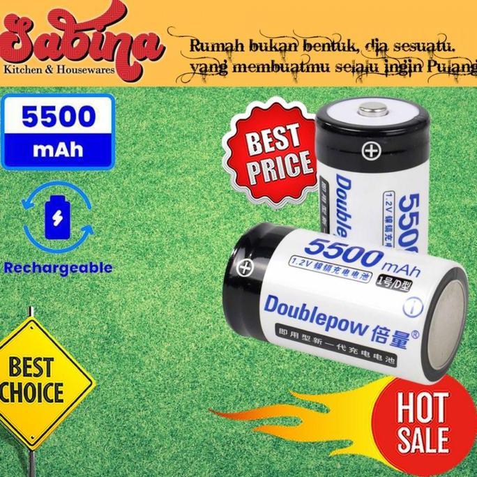 DHIRTYM Baterai Cas Isi Ulang Tipe D Rechargeable 1.2V 5500mAh 2 PCS