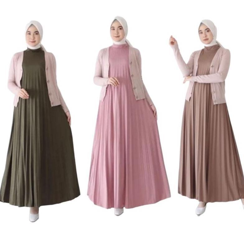Gamis Plisket Premium - Gamis Plisket Maxy - Gamis Plisket Tanpa Lengan - Dress Plisket Premium