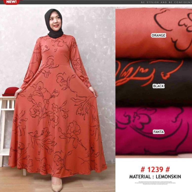 Gamis Jersey Lemonskin 1239 Warna Hitam Fanta Orange