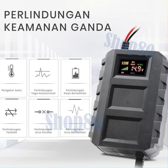 Alat Cas Aki 12V 6A / 20A Charger Accu Otomatis Automatic Repair 6 - 20 Ampere Motor Mobil Casan Por