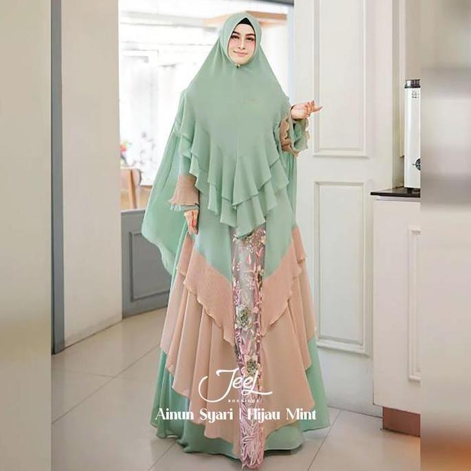 Jeel Boutique L Ainun Gamis Syari Terbaru 2023 | Warna Abu, Coksu, Dusty, Hijau Mint, Hitam, Merah, 
