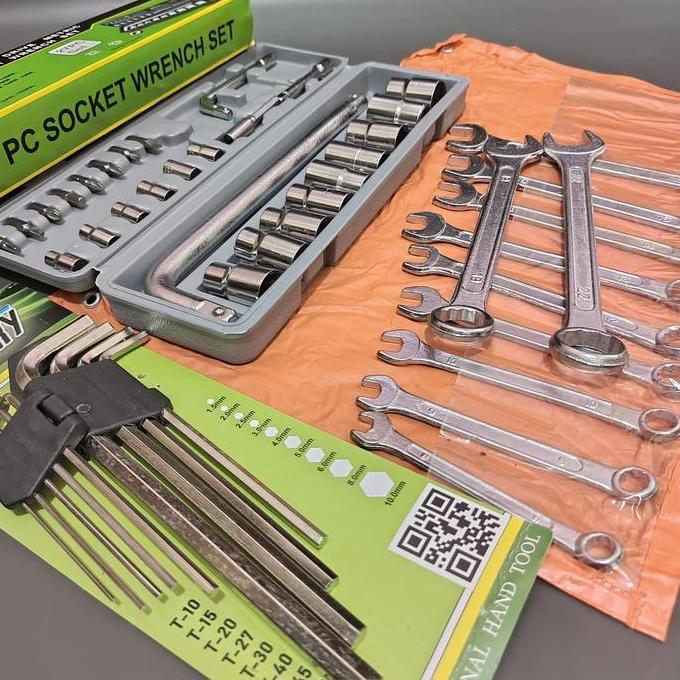 PAKET BENGKEL TEKIRO Kunci T Set 4 Pcs + Kunci Ring Pas 11 Pcs + Kunci Shock 27 Pcs - L Set 9 Pcs Pa