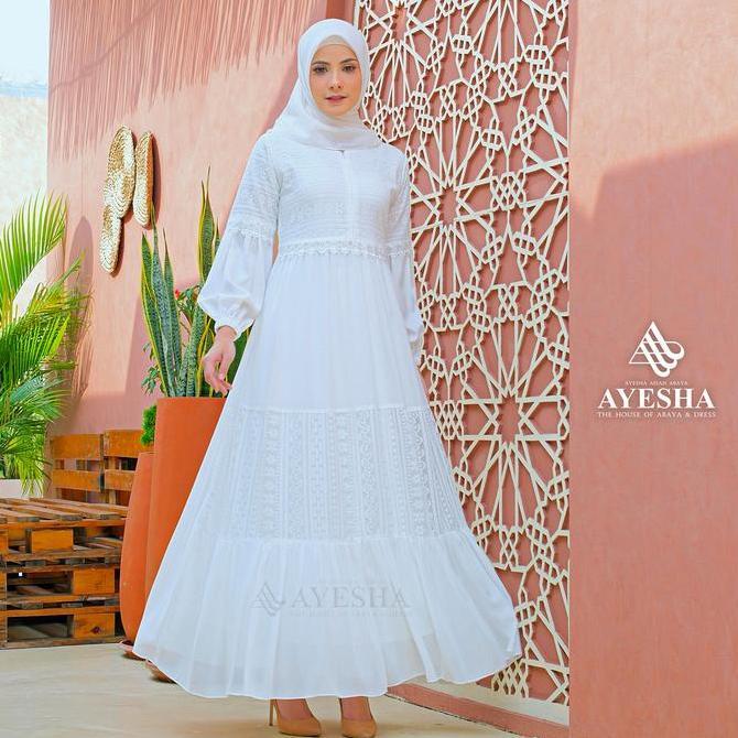 Ayesha Gamis Putih Brukat Wanita Mewah Elegan Terbaru 048