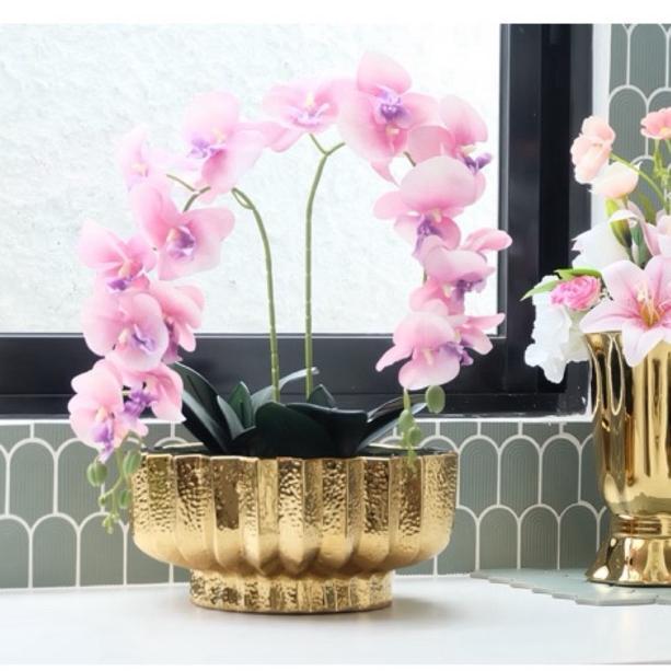 Vas Bunga Keramik Dekorasi Emas Gold / Silver / Putih - Chicago (vas anggrek JUMBO)