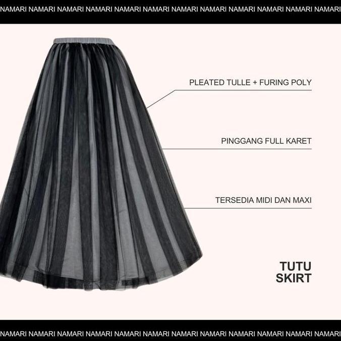 Kirimlangsung- Namari - Tutu Skirt - Rok Midi 7/8 Panjang Wanita Hijab Cewek Hitam Dewasa Maxi Tile 