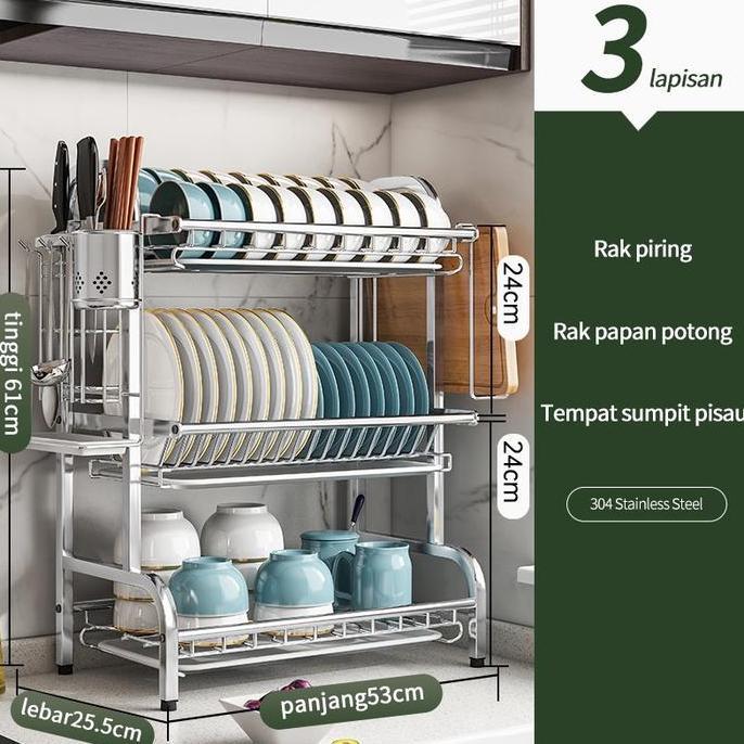 SMO Rak Piring Rak Pengering Piring Stainless Anti Karat Rak Cuci Piring