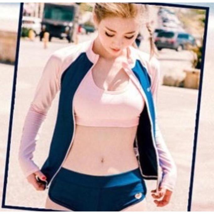 Kirimajaa- Barrel Pink Navy Bikini Set 4 Pcs / Pink Bikini Set Swimsuit Wanita / Korean Swimwear / B