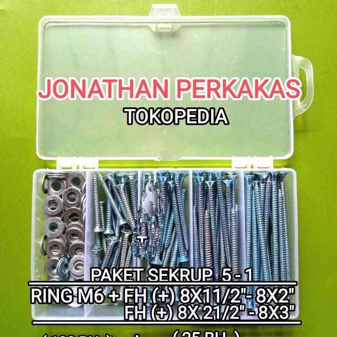 Ready paket sekrup kayu putih 5-1(ring+sekrup+box plastik)