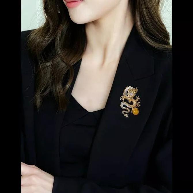 SMO Bross Hijab Naga Bola Kuning Lapel Pin Bros Jas Bros Jas Wanita Korea Pin Jas Wanita Pria Baju P