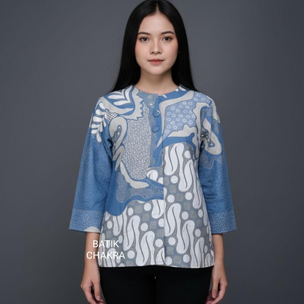DISKON BLUS BATIK WANITA MODERN BAHAN KATUN LAPIS FULL TRIKOT