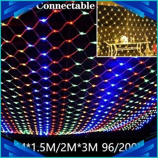 Lampu LED Jaring 3m x 2m Lampu Tirai Natal Jala LED Net Light Lampu Jaring Outdoor Waterproof Lampu 