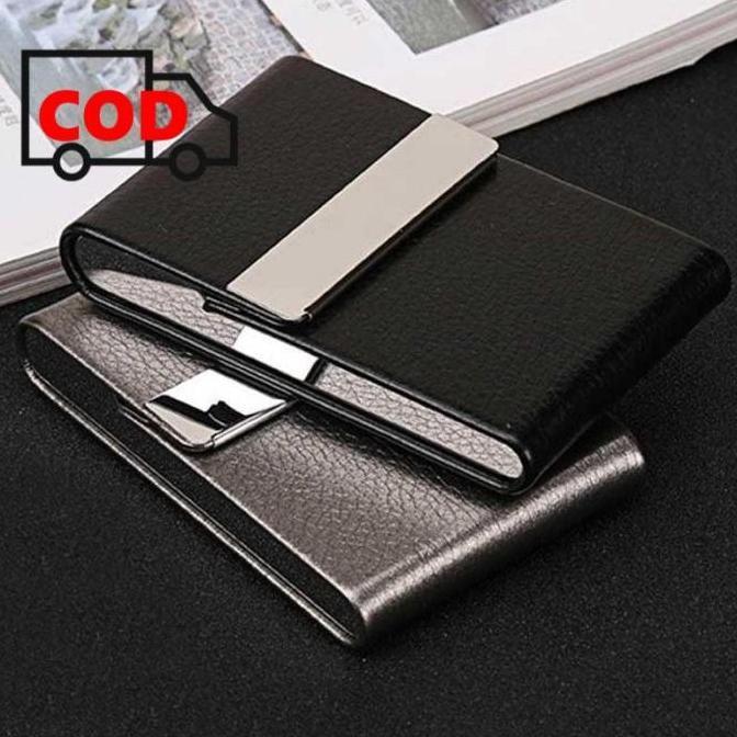 Kotak Bungkus Tempat Rokok Stainless Steel Cover Kulit Sintetis Elegan