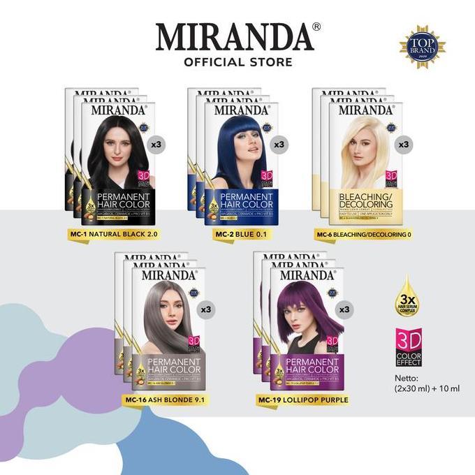 Indoc- Miranda Hair Color Box (Cat Rambut Permanen) Mc1 Natural Black | Mc2 Blue| Mc6 Bleaching | Mc
