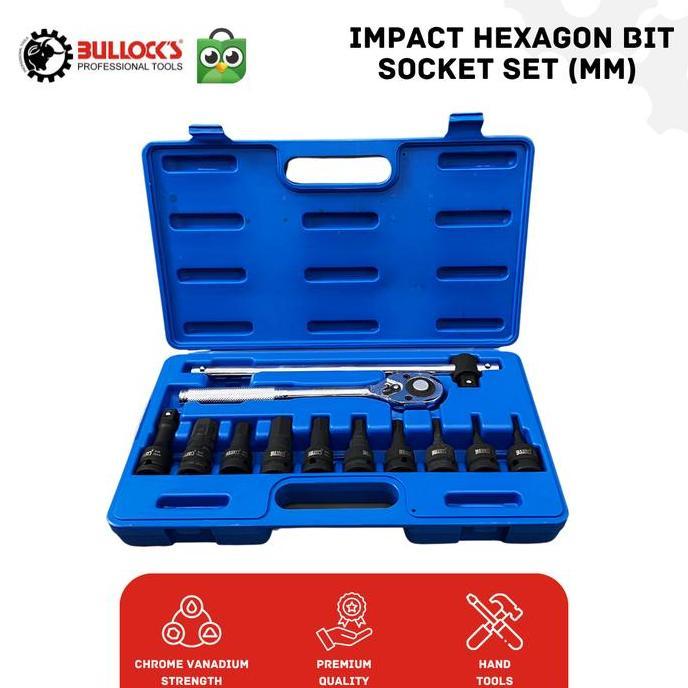 BULLOCKS Impact Hexagon Bit Socket 1/2" DR Set (L=60mm) Mata Socket Impact Driver Socket Set Tools