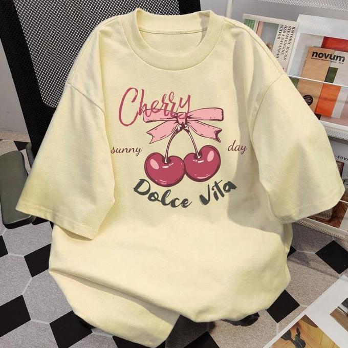 T-Shirt Lengan Pendek Kaos Oversize Korea | Cherry Style Pria Wanita Allshop