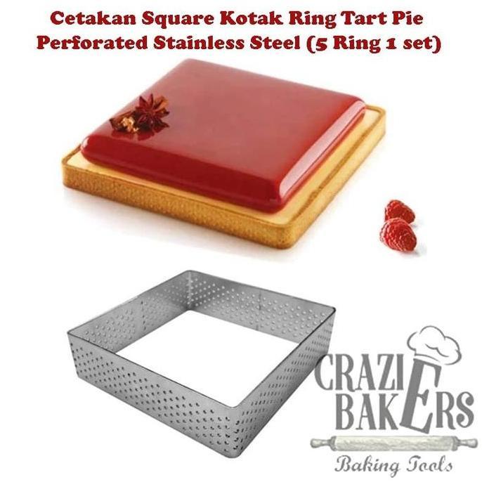 Cetakan Kotak Ring Tart/Pie Perforated Stainless Steel (5 Ring/ 1 set)