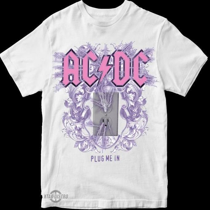 Ready ACDC - PLUG ME IN PUTIH / kaos band / kaos wanita / kaos acdc