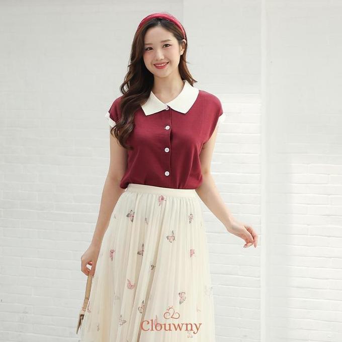 Ready Clouwny Dava Collar Knit Top Atasan Wanita Kerah Casual Top Premium Knitt Fit to XXL