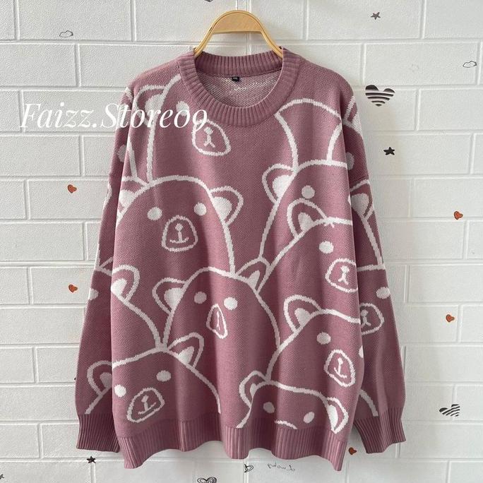 DS378 >> Chucky Sweater Rajut Oversize Motif Mossy Blous Rajut Wanita Korea Lengan Panjang