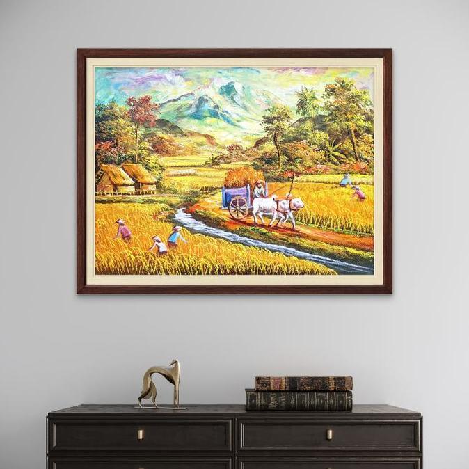 Lukisan Pemandangan Sawah Pedesaan 60x80 Lukisan Kanvas Ruang Tamu Nuansa Alam