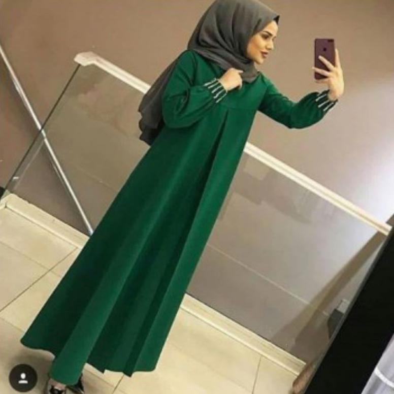 Baju Gamis Dress Kondangan Long Dress Maxy Maxi Tangan Lengan Motif Mutiara Kerut Syari Busui Wanita