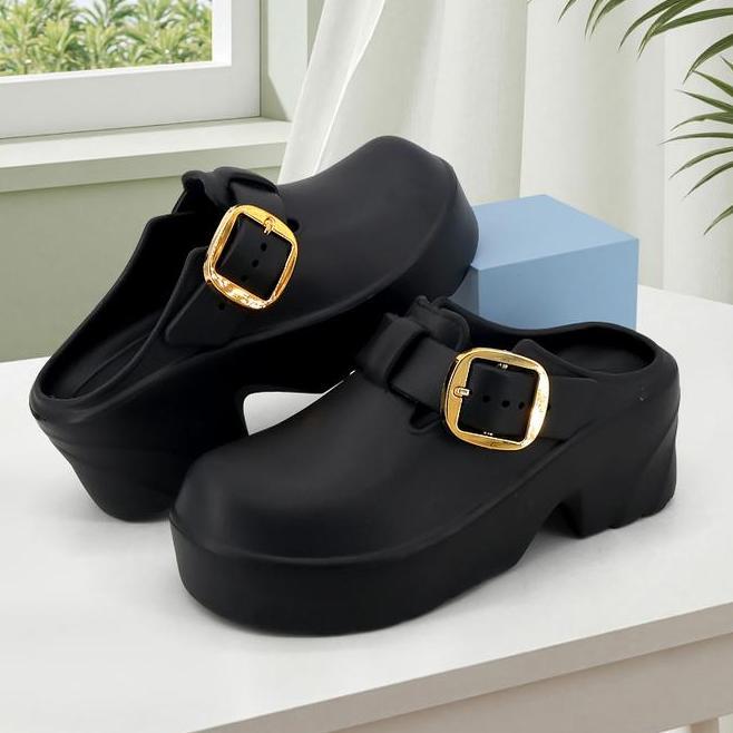 Wan Dai Hao Sandal Tebal Tinggi Wanita Sendal Cewek Karet Sandal Karet Hak Tinggi Wanita Sandal Wani