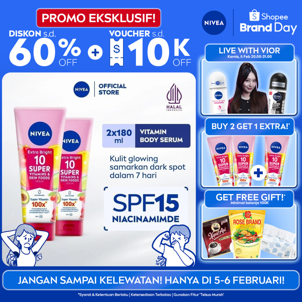 (PAKET HEMAT ISI 2) NIVEA Body Serum Extra Bright 10 Super Vitamins SPF15 180ml - Hand body serum mo