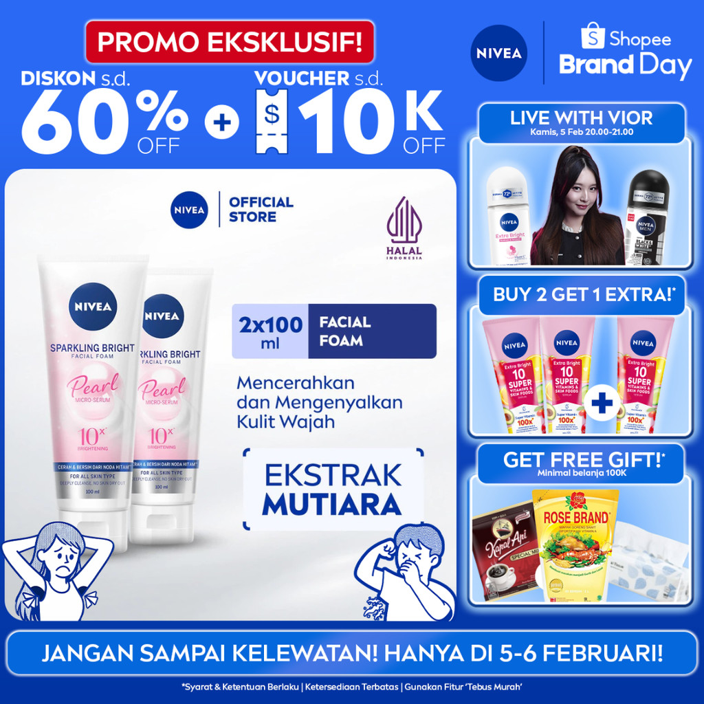 (PAKET HEMAT ISI 2) NIVEA Facial Foam Sparkling Bright 100ml - Sabun cuci muka wanita mencerahkan br