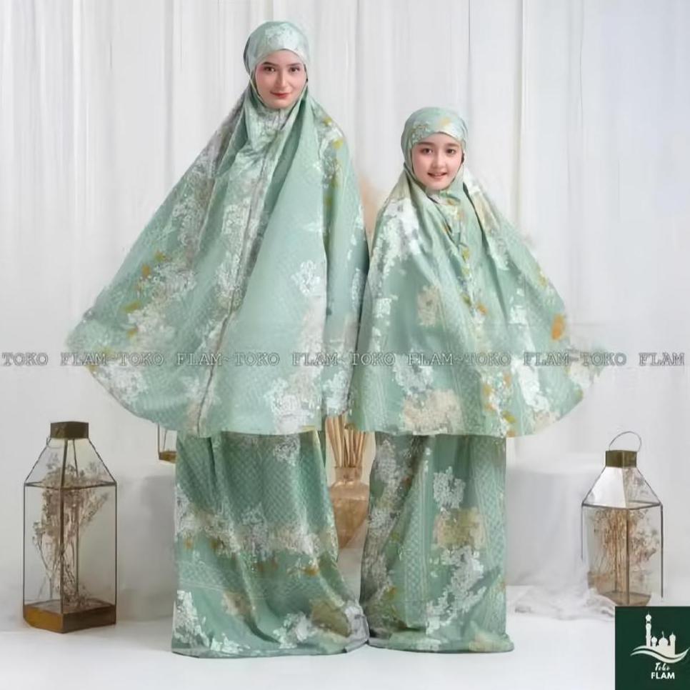 Flam Mukena Couple Ibu Dan Anak Alena 2In1 Resleting Katun Mikro