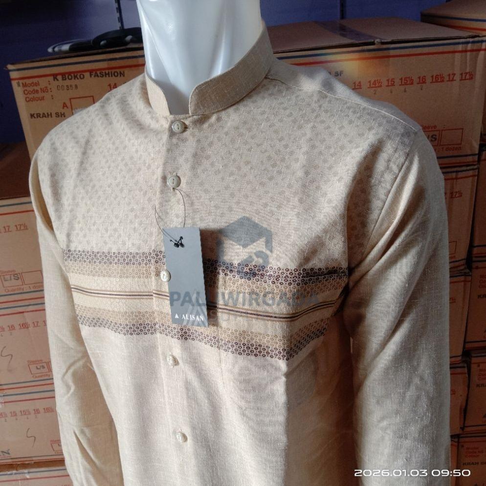 Termurah / Hot Sale Alisan Kemeja Koko Motif Bordir Reguler Lengan Panjang / Kemeja Koko Alisan Moti