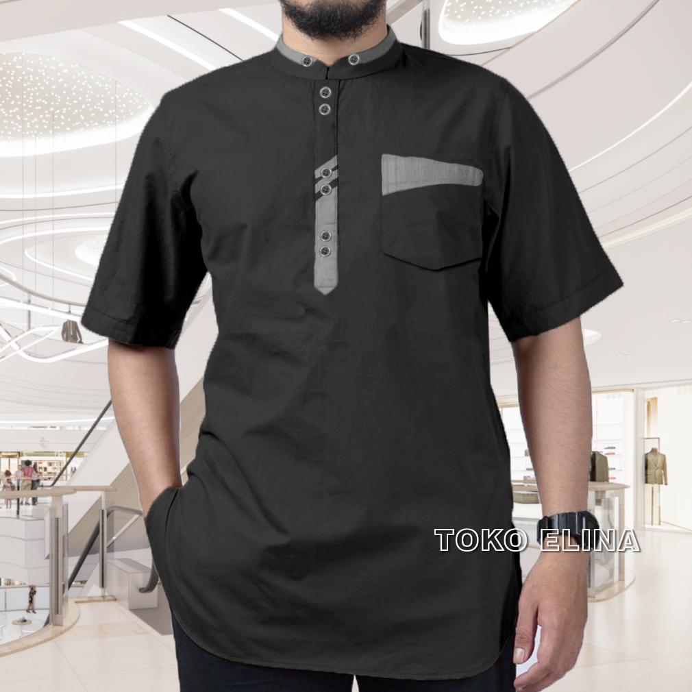 Grade Ori Baju Koko Kurta Lengan Pendek Atasan Muslim Pria Dewasa Bahan Katun Premium