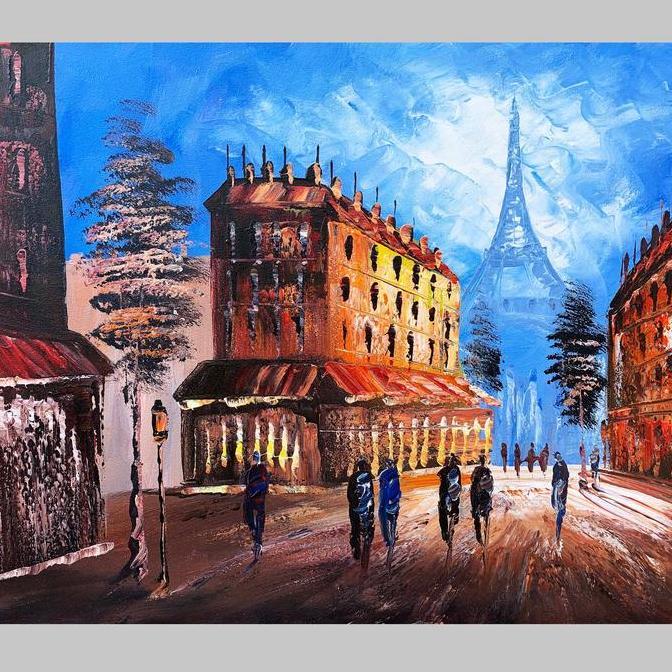 Lukisan pemandangan Eropa ekspresif Berkualitas