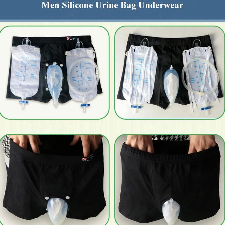 1Set Wearable Men Walking Silicone Urine Bag Underpants Incontinence Elderly Male Patient Urine Coll