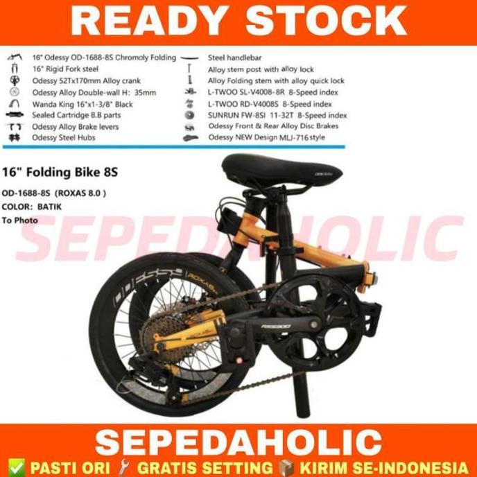 Terlaris Sepeda Lipat 16 Inch Odessy Roxas 8.0 Chromoly 8 Speed Rem Cakram
