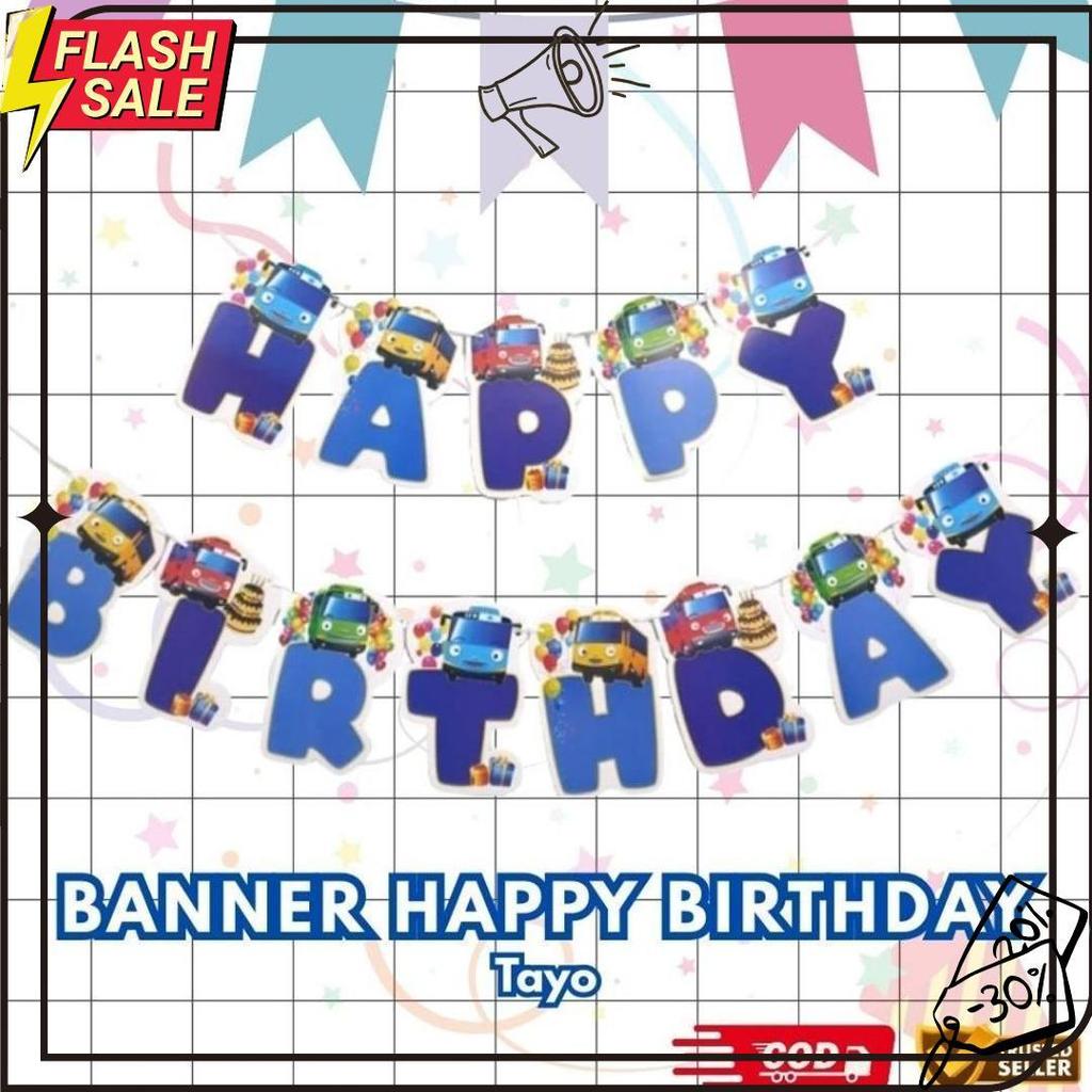 Banner Happy Birthday Karakter Anak | Dekorasi Ultah Cowok & Cewek Panjang 2 Meter Meledak