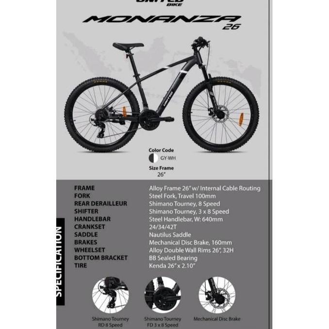 Terlaris Sepeda Gunung Mtb 26 Inch United Monanza 3X8 Speed