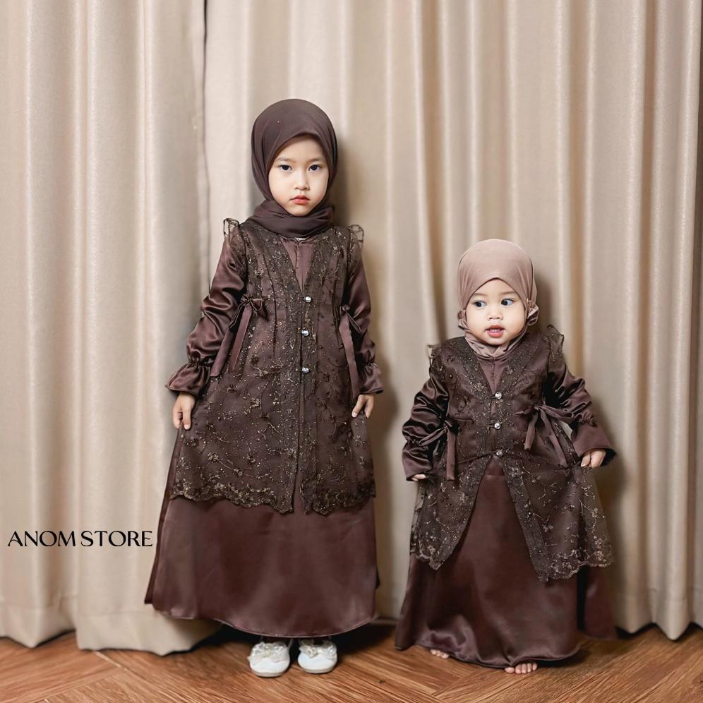 Unik Jasmine Dress Anak By Anomstore - Gamis Kids Anak 1 - 9 Tahun Satin Silk Brokat Semi Outer Gaun