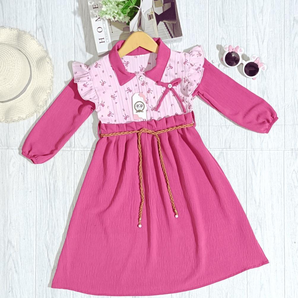 Grade Ori Baju Gamis Aretha Anak Perempuan Usia 1-9 Tahun Crinkle Muslim Free Belt Cantik
