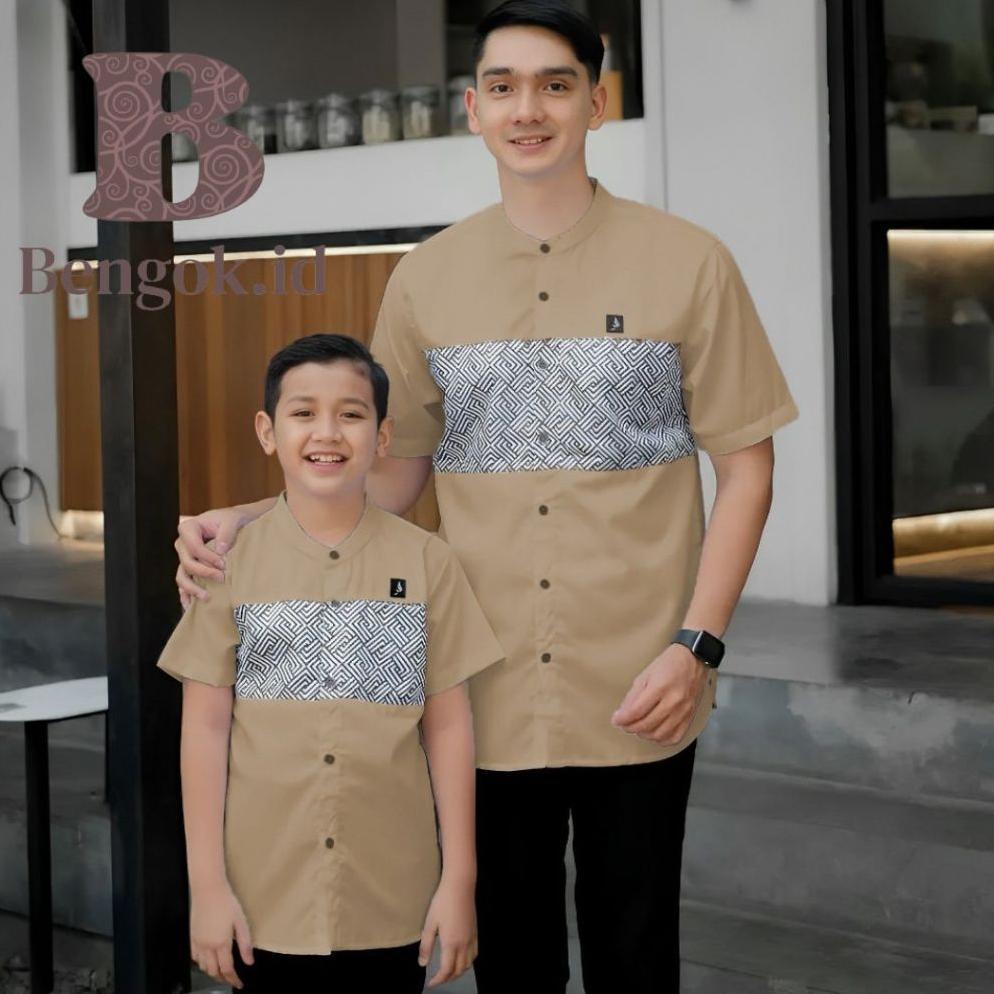 Grosir Baju Koko Lengan Pendek Couple Motif Kombinasi Batik Warna Hitam  Couple Ayah Dan Anak Premiu
