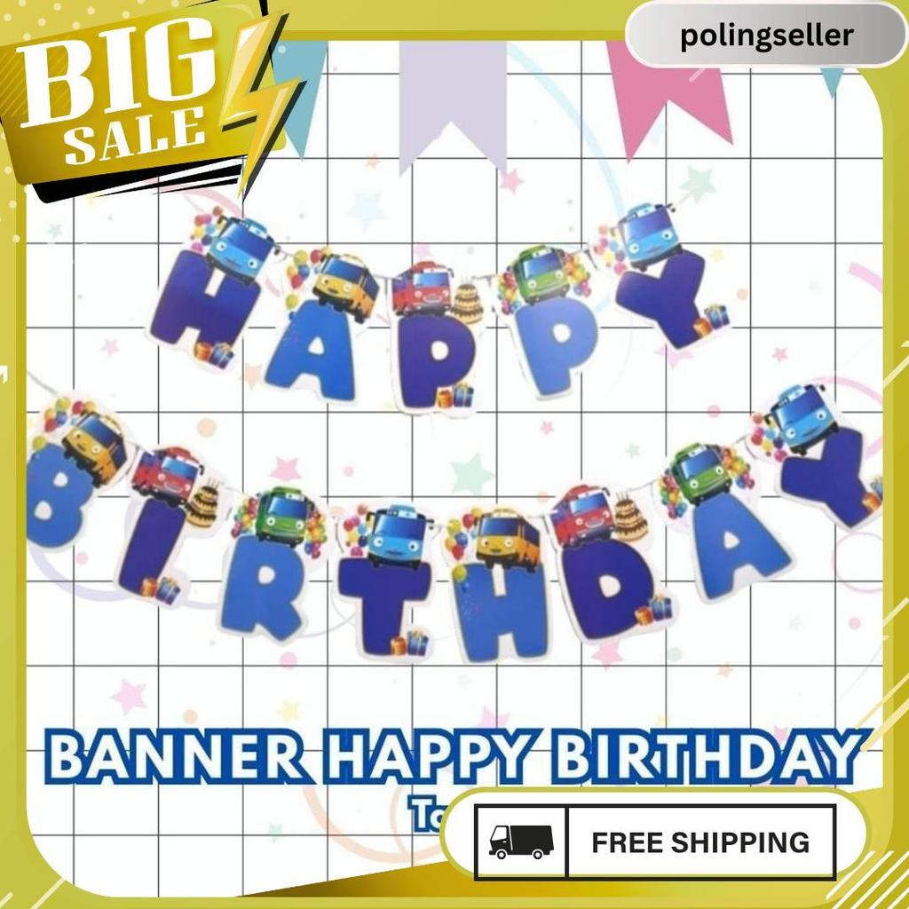 Banner Happy Birthday Karakter Anak | Dekorasi Ultah Cowok & Cewek Panjang 2 Meter Meledak