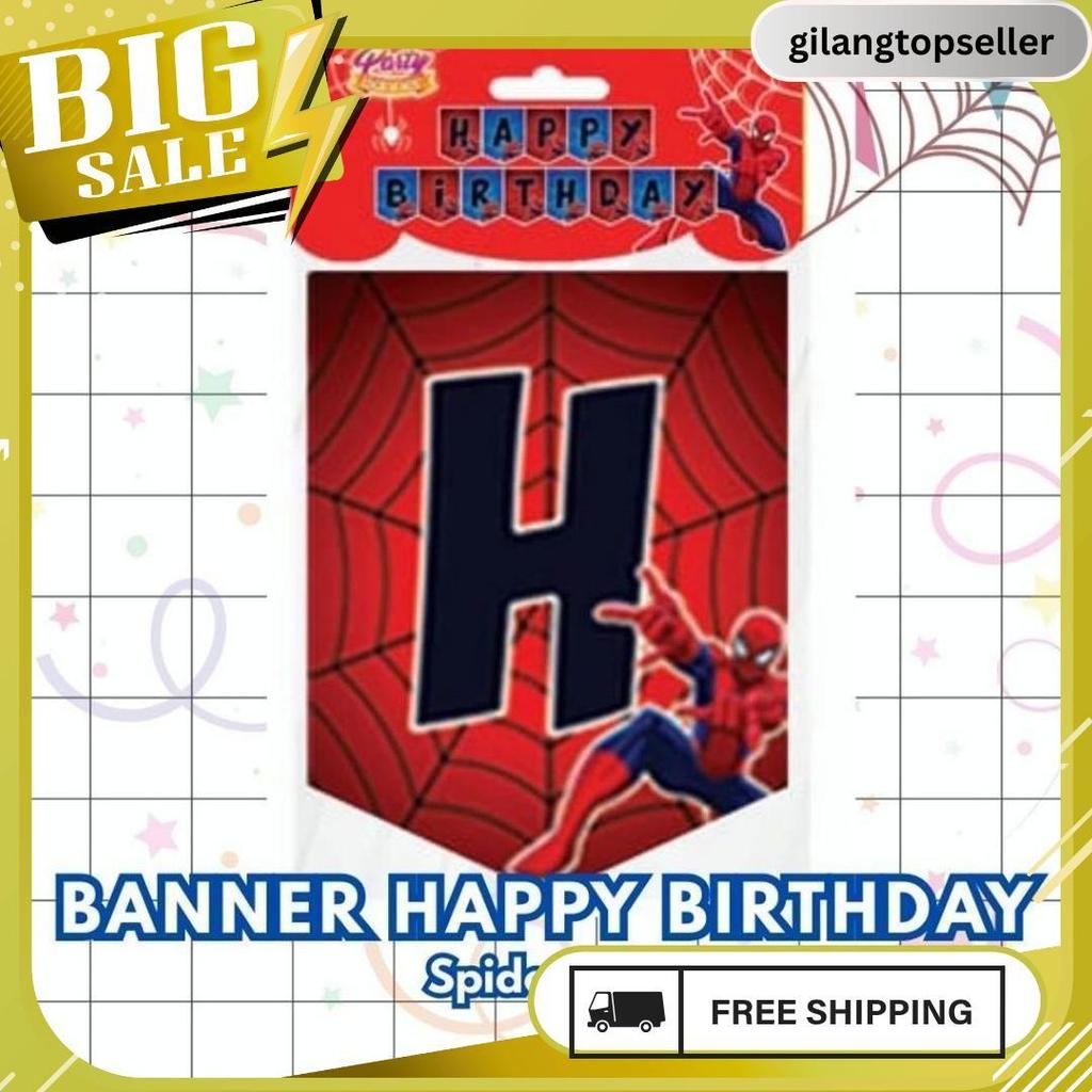 Banner Happy Birthday Karakter Anak | Dekorasi Ultah Cowok & Cewek Panjang 2 Meter Termurah