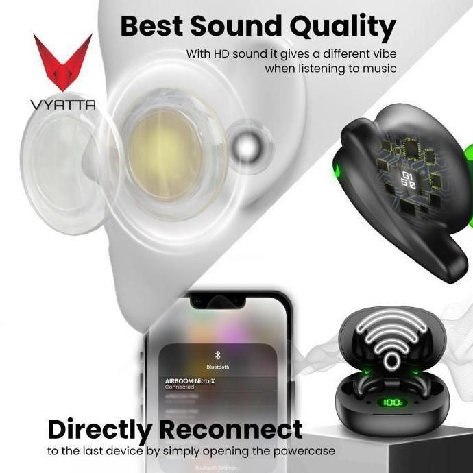 Vyatta Airboom Nitro X TWS Bluetooth Earphone -Gaming 40ms,16in1 Touch