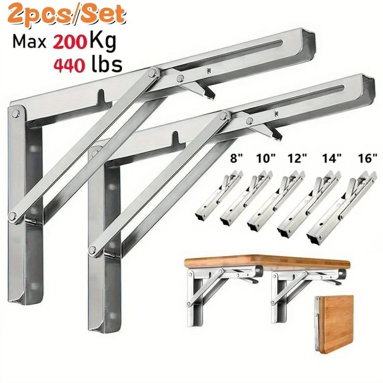 2Pcs Triangle Folding Angle Shelf Bracket Heavy Duty Stainless Steel Collapsible Shelf Bracket for T