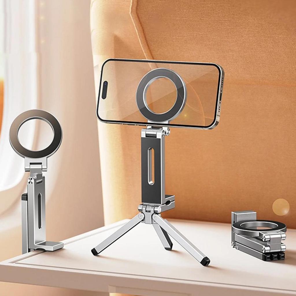 Fonken Portable Magnetic Phone Holder Aluminum Alloy 360 Rotating Foldable Tripod for Travel/Car,Tra