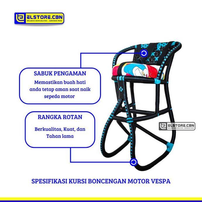 KURSI JOK BONCENGAN ANAK ( VESPA MATIC ) FULL ANYAMAN + SABUK PENGAMAN